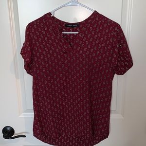 Red paisley short sleeve blouse